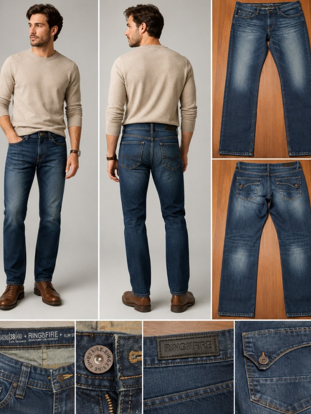 Ring of Fire Men’s Slim Straight Jeans - Dark Indigo Blue